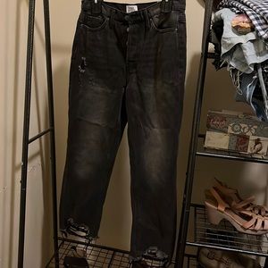 Black denim cropped jeans. Distressed. New without tags.
